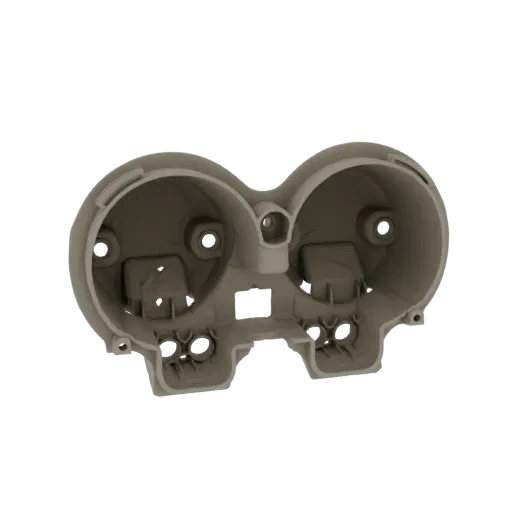 3D модель бежевого корпуса двойного приборного щитка с двумя большими круглыми отверстиями для приборов и детализированными в
