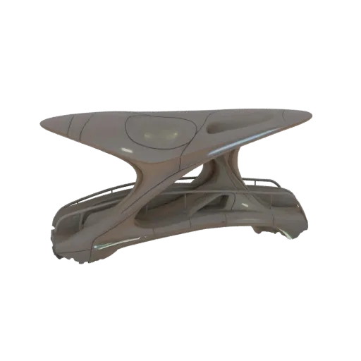 3D модель футуристического консольного столика с плавными органическими изгибами и интегрированным мягким освещением.
