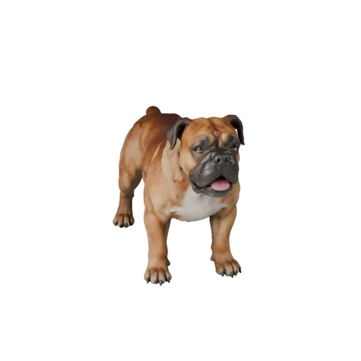 3D модель Бульдога, рендер животного сбоку, готовый для Blender ассет животного с направлением шерсти, объемом груди, структу