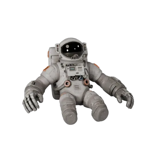 Высокополигональная 3D-модель Костюма Астронавта, студийный рендер крупным планом, с светящимися полосами, четкий силуэт объе