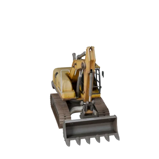 3D-модель экскаватора-погрузчика, вид в три четверти студии, готовый к анимации актив транспортного средства с геометрией стр