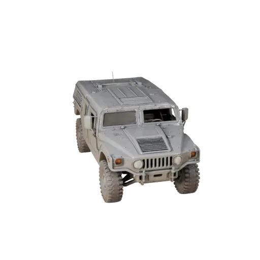 3D модель Humvee, вид из игрового окна в три четверти, готовый для Unity ассет техники с массивной броней, прочной колесной и
