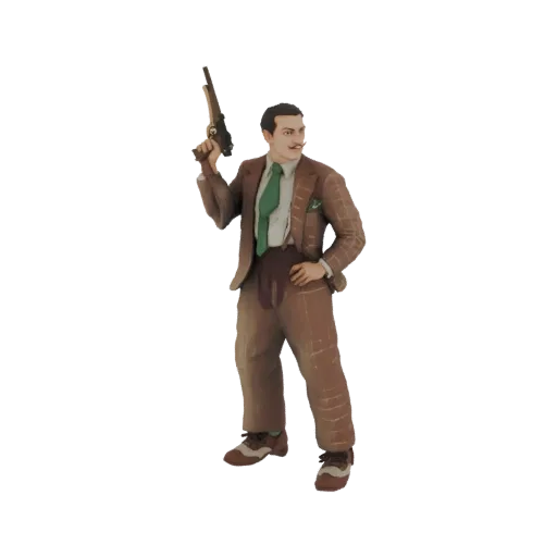 3D модель гангстера 1920-х в костюме с Томпсоном, в динамичной позе.