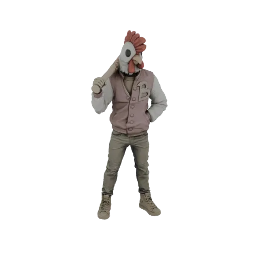 3D модель персонажа Куртки из Hotline Miami в маске курицы и куртке-бомбере, с бейсбольной битой.