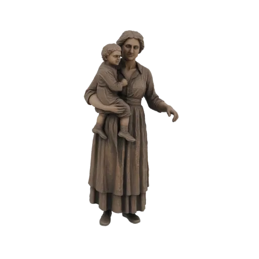 3D модель бронзовой статуи матери с ребенком, с теплым и нежным выражением.