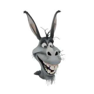 3D модель головы мультяшного осла с широкой улыбкой и большими ушами на белом фоне.