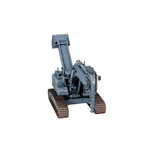 Высокополигональная 3D-модель гусеничного экскаватора, студийный вид крупным планом, высокополигональная модель техники с гус