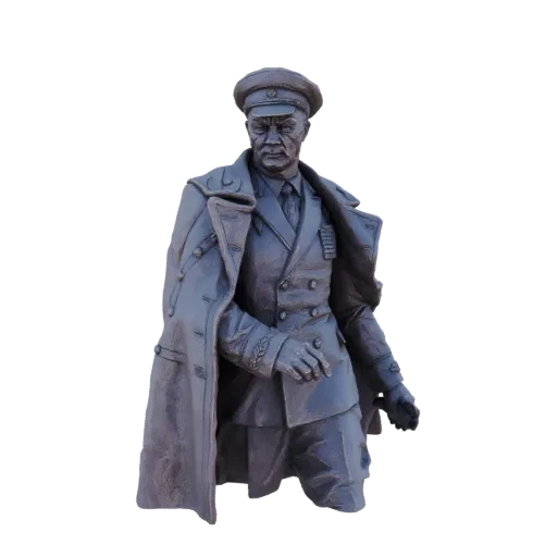 3D модель бронзового бюста маршала Георгия Жукова в военной форме и фуражке, вид от груди.