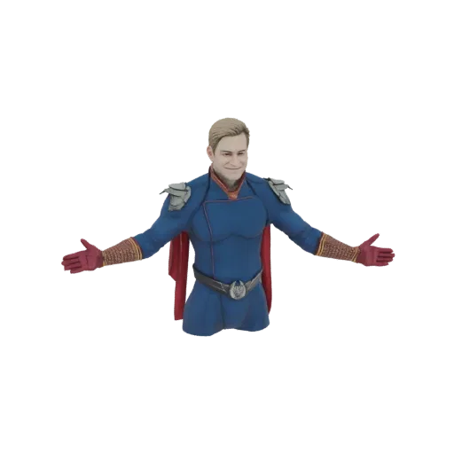 3D модель бюста Хоумлендера из The Boys, с раскинутыми руками и уверенной улыбкой.