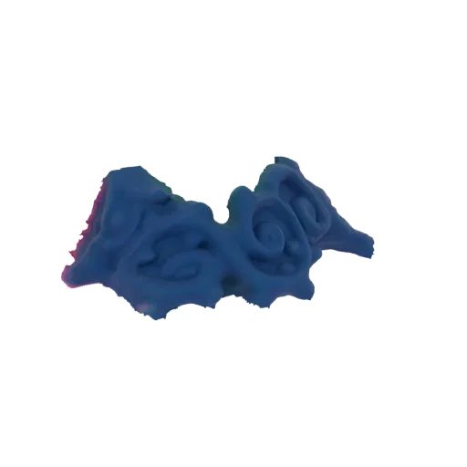 Стилизованная 3D модель плавно-синего облака с замысловатыми спиральными узорами и тонкими цветовыми градиентами.