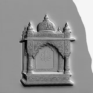 3D модель индийского храма-ниши в стиле барельефа с изображением лотоса в центре, с богатой детализацией архитектурных элемен