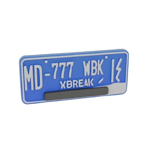 3D модель синего номерного знака с надписью MD-777 WBREAK