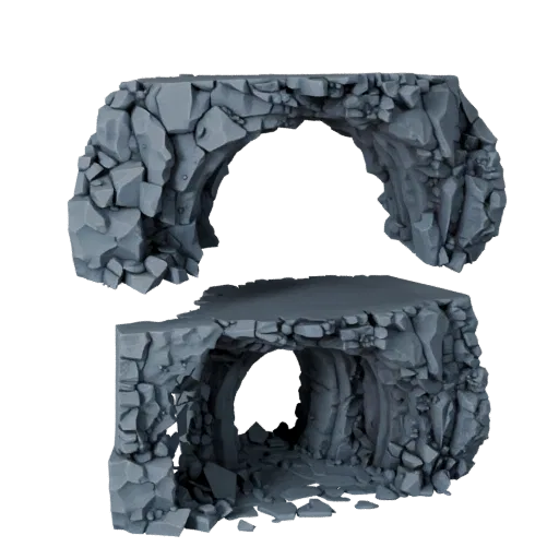 Unity 3D модель «Комната Хрустальной Пещеры», изометрический вид, показывающий старый камень, остатки построек.