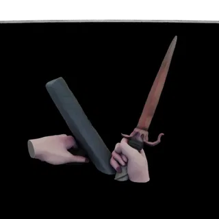 3D модель витиеватого кинжала с детализированной рукоятью и соответствующими ножнами на черном фоне.