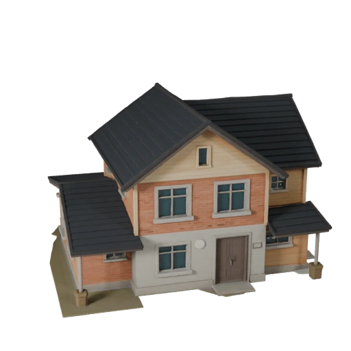 Stilisierte Vorstadthaus 3D-Modell - Spiel-Asset für Architektur