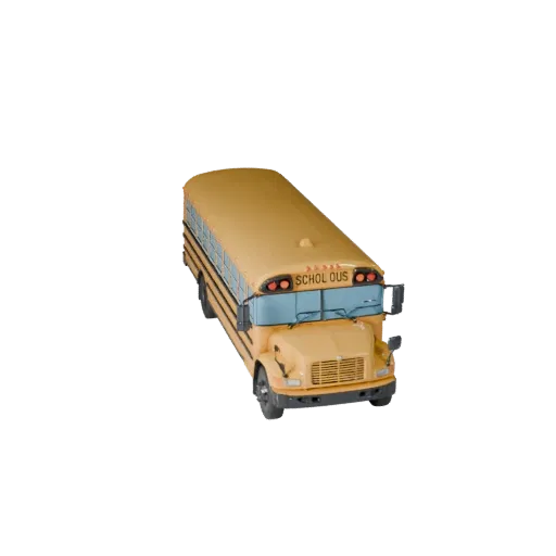 Готовый к игре 3D-модель школьного автобуса, трехчетвертной студийный вид, готовый к производству актив транспортного средств