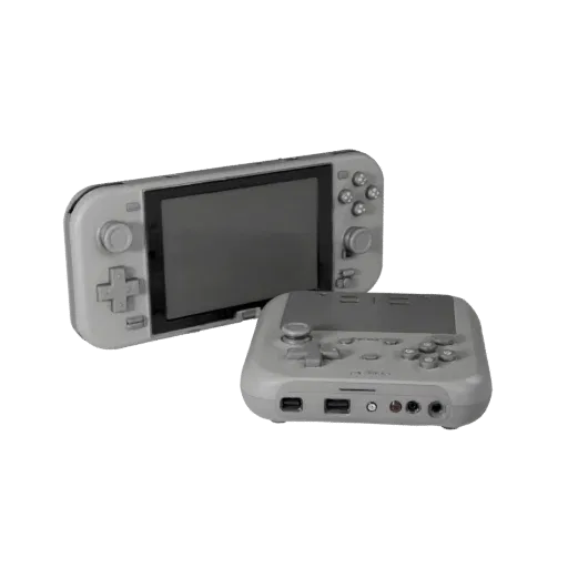 Портативная игровая консоль, модульная 3D-модель, изометрический вид модульного набора, показывающий матовый пластик, пропорц