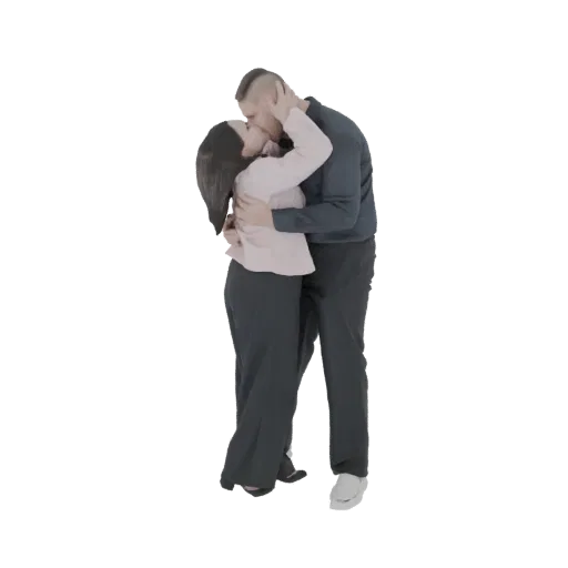 3D модель мужчины и женщины, целующихся, на белом фоне.