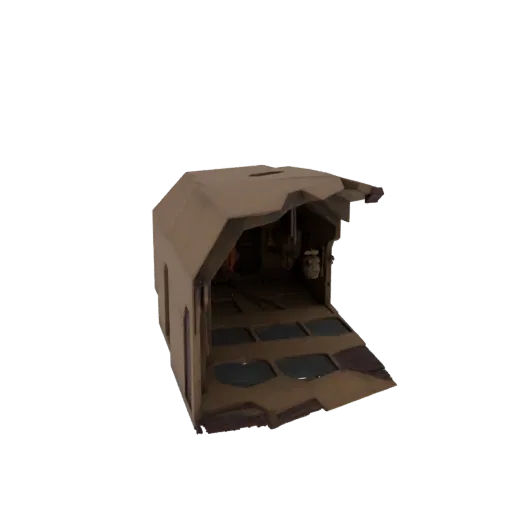 3D модель модульного интерьера подземного хоррор-бункера в стиле брутализма с гексагональной геометрией