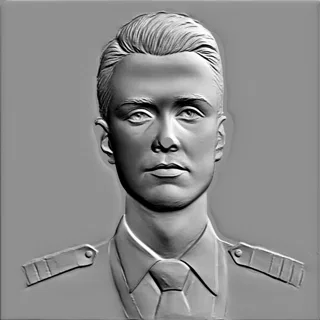 3D модель барельефа молодого офицера в военной форме, вид спереди