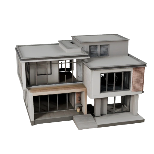 Низкополигональная современная модель дома для игр в реальном времени и VR