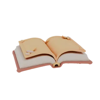 3D модель открытой книги с розовой обложкой и желтыми страницами, вид сбоку