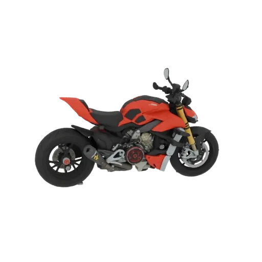 Вид сбоку детализированной 3D модели красного мотоцикла Ducati Streetfighter V4.