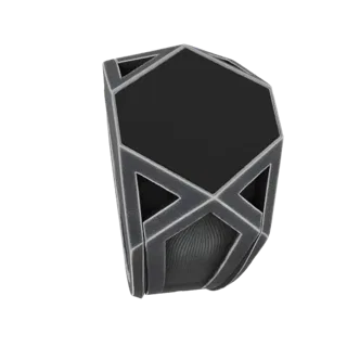 Рендер 3D модели геометрического шестиугольного кольца с черной вставкой и угловатым ободком серебристого тона на белом фоне.