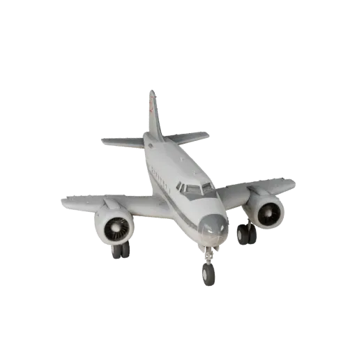 3D модель винтажного авиалайнера High Poly, студийный вид крупным планом, высокополигональный актив транспортного средства с