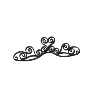 3D model of an ornate black tiara with swirling patterns and a central heart-like design, set against a white background.
