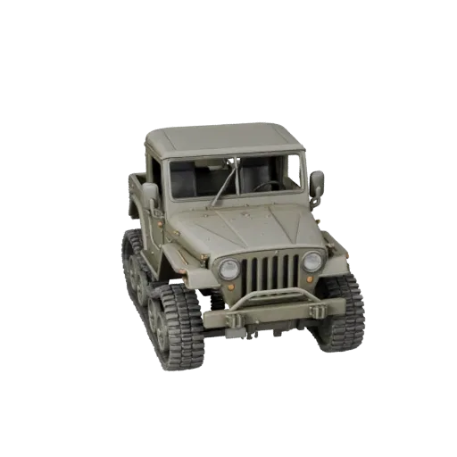 3D-модель военного джипа, вид в три четверти в студии, готовый к анимации актив транспортного средства с броневой массой, про