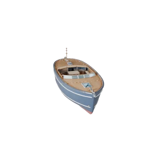 3D модель лодки, вид в три четверти в студии, готовый для Blender транспортный объект с формой корпуса, планировкой палубы и