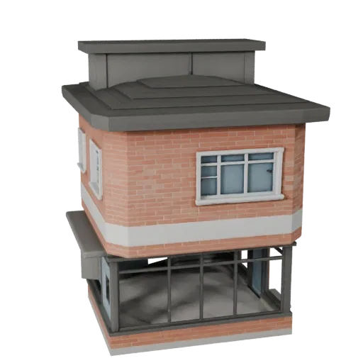 Крошечный дом, низкополигональная 3D модель, готовый к игре экстерьер, демонстрирующий материалы жилого дома и архитектурные