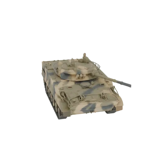 3D модель БМП-3 с камуфляжем, вид спереди слева под небольшим углом.