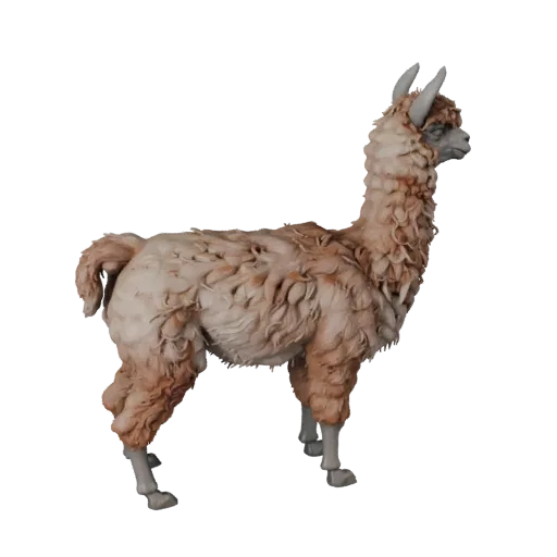 Высокополигональная 3D-модель ламы STL, изометрический вид, готовая к печати фигурка животного с направлением шерсти, формами