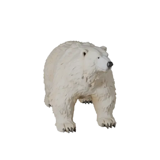 Низкополигональная 3D-модель белого медведя, вид сбоку в игровой камере, низкополигональная модель животного с объемом плеч,