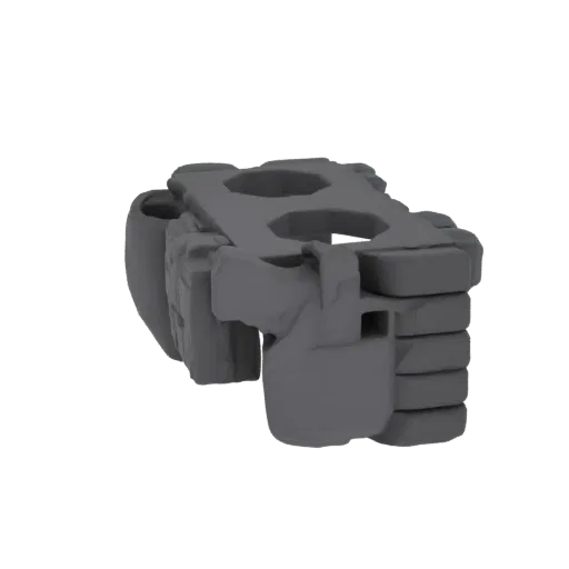 3D модель серого модульного тактического рюкзака с видимыми стропами MOLLE и точками крепления.