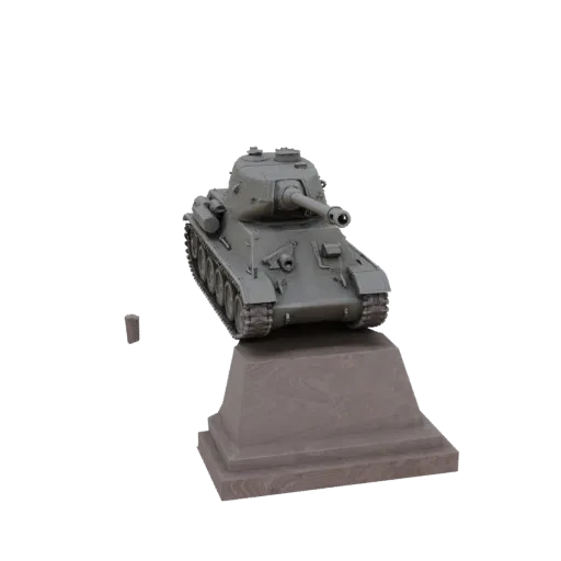 3D модель советского танка Т-34 на каменном постаменте, символ победы в Великой Отечественной войне