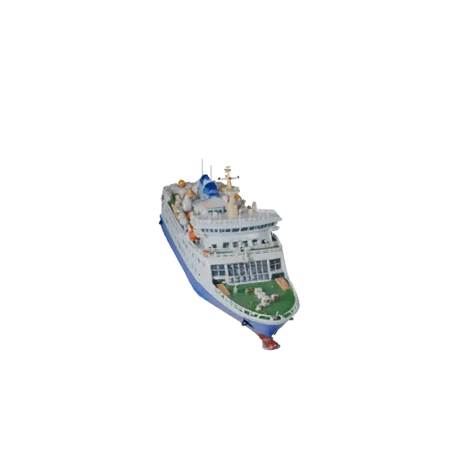 3D модель парома, вид в три четверти студийный, готовый к анимации актив транспортного средства с формой корпуса, планировкой