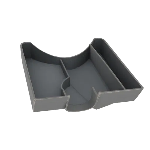 3D модель современного серого лотка-органайзера для стола с несколькими отделениями для канцелярских принадлежностей.