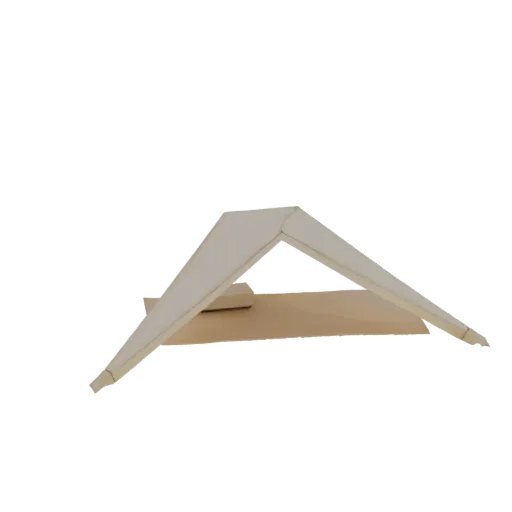 3D-рендер минималистичной геометрической конструкции крыши с чистыми линиями и светлой отделкой на черном фоне.