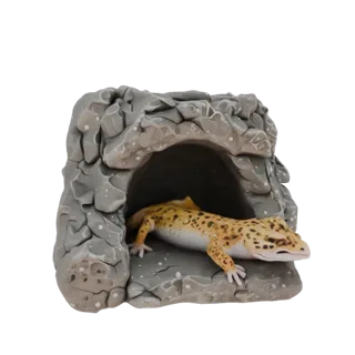 3D модель укрытия-пещеры для эублефара, имитирующая натуральный камень, с рептилией внутри