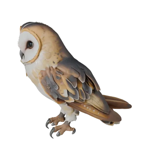 3D модель Совы, вид сбоку, рендер дикой природы, готовый к работе в Blender ассет животного с направлением перьев, логикой ск