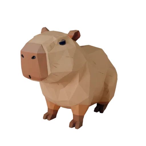 Низкополигональная 3D-модель капибары, вид сбоку в игровой камере, низкополигональная модель животного с детализацией поверхн