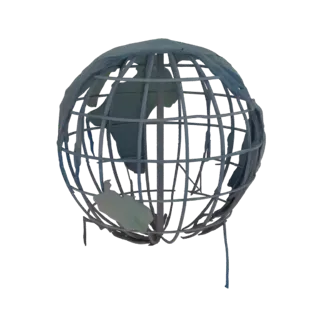 3D модель каркасного глобуса с видимыми континентами внутри структуры, на белом фоне.