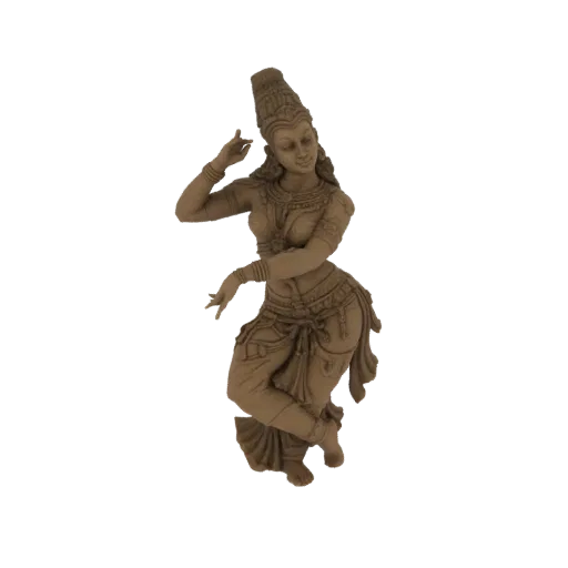 3D модель статуи традиционного индийского танцора в изящной, динамичной позе, с замысловатыми деталями наряда и головного убо
