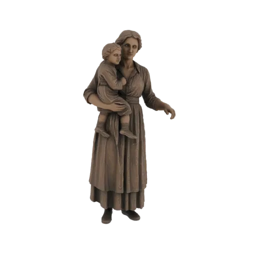 3D модель бронзовой статуи матери, нежно держащей ребенка.