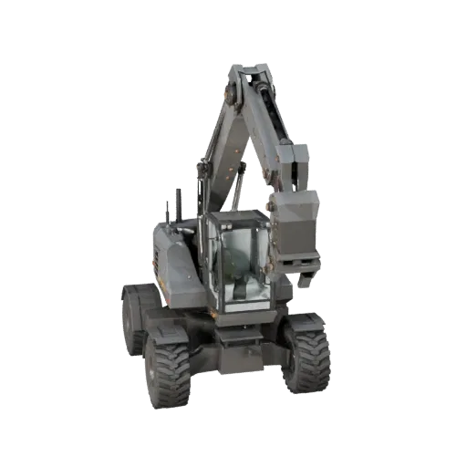 Низкополигональная 3D-модель телескопического погрузчика, вид в игровом окне в три четверти, низкополигональный актив транспо