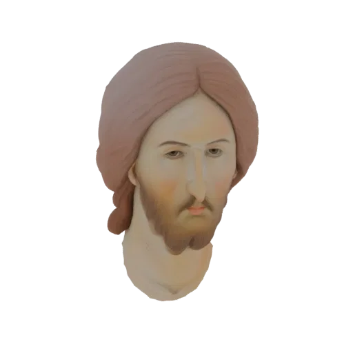Рендер 3D модели бюста Иисуса Христа с каштановыми волосами и бородой, в классическом художественном стиле.