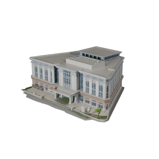 Готовая для Blender 3D модель торгового центра, вид рендера студии Blender, показывающий материалы общедоступного здания и ар